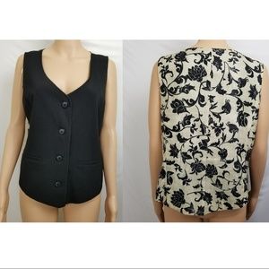Chicos Vest Button Front Size 2 Floral Back Solid